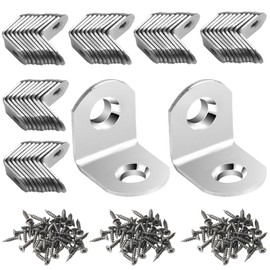 NAHUAA Pack of 60 Stainless Steel Angle Brackets 20 x 20 mm Silver Metal Angle 90 Degree Furniture Angle L Shape Corner Angle Brackets for Bookshelf Table Chair with 120 Screws