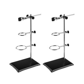 QWORK Chemistry Laboratory Stands Support Set, 2 Set Steel Lab Stand with Cast Iron Base, Rod 16" L with Burette Clamp and Flask Ring Clamps, 2 Retort Rings (Dia. 2"/2.8")
