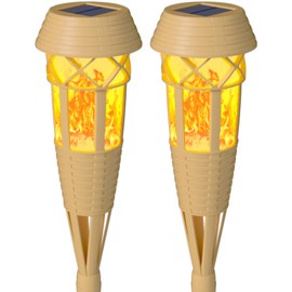 Evelynsun Solar Outdoor Lights – Solar Torch Lights with Flickering Flame for Garden Decor, Waterproof Solar Garden Lights, Outdoor Patio & Pathway Yard Decorations with Flame Torches - 2 Pack
