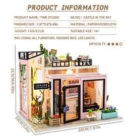 Spilay DIY Miniature Dollhouse Kit with Wooden Furniture,DIY Dollhouse Kit with Dust Proof and Music Movement,1:24 Scale Creative Room for Romantic Valentine's Gift(Time Studio)