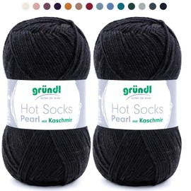 theofeel Set | 2 x 50 g Sock Wool with Cashmere Black | Gründl Hot Socks Pearl 10 | Merino Sock Yarn for Knitting or Crocheting