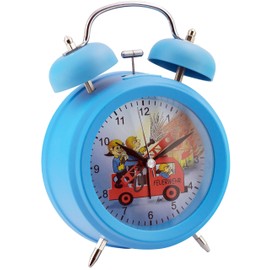 Eurotime Analog Wecker mit Glocke und Feuerwehr-Motiv, kein Ticken, schleichende Sekunde Modell 22073