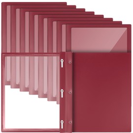 Teling 36 Pcs Report Covers with 3 Prong Fasteners Clear Front Presentation Folders Frame View Poly Report Folder Presentation Binder for Paper Document School Office (Red)