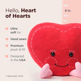 Bearington Heart of Hearts Heart Plush, 8 Inch Heart Stuffed Animal, Valentine Plushies