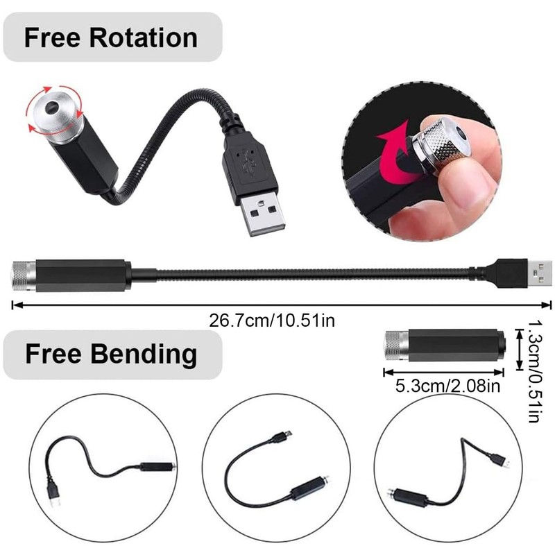 LED Car Ceiling Starlight - Adjustable Indoor Atmosphere Light, USB