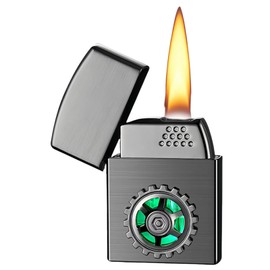 NINSI Smart Butane Torch Lighter, Vintage Soft Flame Lighter, Refillable Cool Lighters for Men, Mini Lighter with 4 Ignition Methods, Gear Turntable (Fuel Not Included) (Brushed Black)