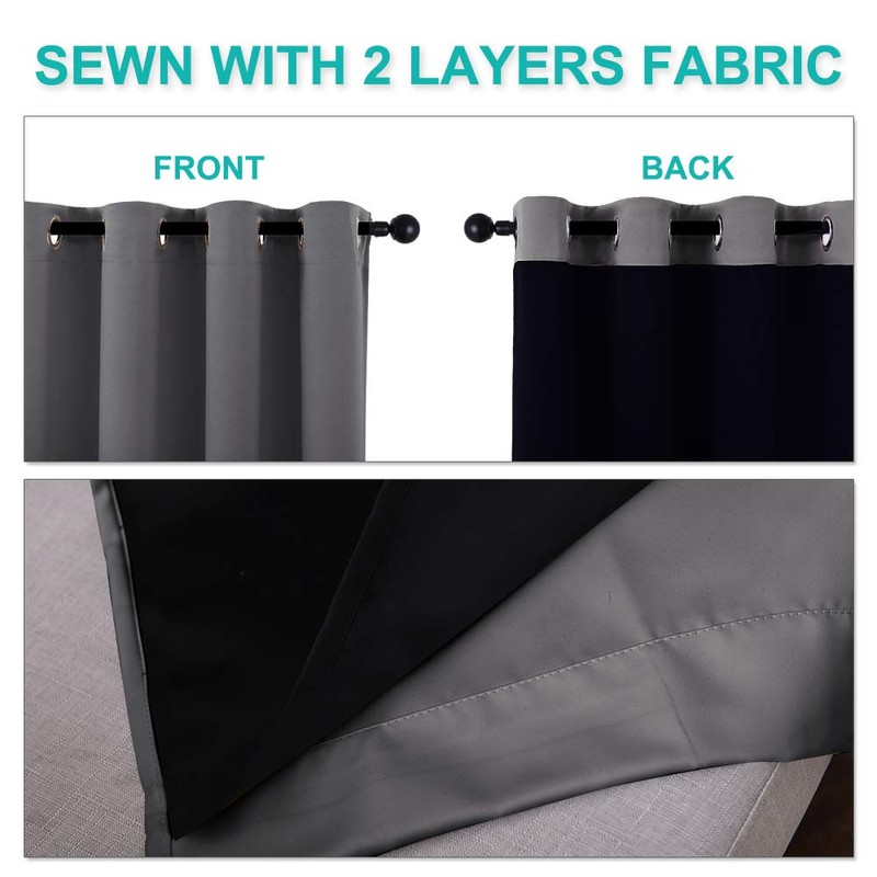 NICETOWN 100% Blackout Curtain with Black Liner, Thermal Insulated Full