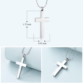 Crystal Cross Necklace for Ashes - Stainless Steel Keepsake Cremation Jewellery - Religious Cross Memorial Urn Necklace for Pet Human Ash Pendant, Stainless Steel, No Gemstone
