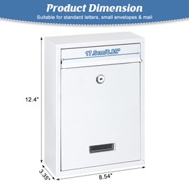 KYODOLED Key Lock Mailboxes for Outside, Locking Wall Mount Mailbox, Security Key Drop Box for Letters, Cash, Cards, Steel Mail Box for House Office School, 12.4H x 8.54L x 3.35W Inches, White