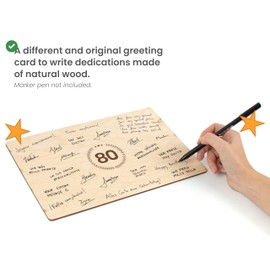 CONTRAXT 80th Birthday Wooden Sign & Guest Book Keepsake Gift for Men & Women Mum Dad Grandma Grandad Party Decoration (80)