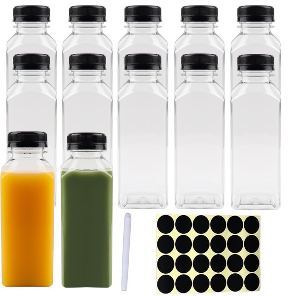 12oz Plastic Fillable Juice Bottles, Chetexus 350ml Bulk Beverage Containers