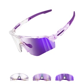 Winyoher Women's Cycling Glasses, Photochromic Frame, Quick Sports Glasses, Sunglasses, UV400 Running Glasses for Beach Volleyball, Cycling - Purple