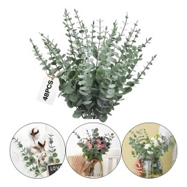 Ycrigns® Set de 48 Tallos de Eucalipto Artificial para Decoración Ramas Verdes Realistas para Bodas, Eventos y Centros de Mesa Plantas Falsas para Hogar, Oficina y Arreglos Florales