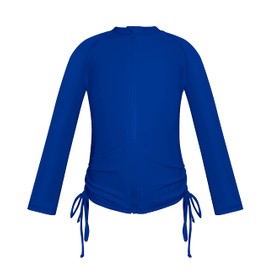 SHEKINI Girl's Zipper Sun Protective UPF50+ Long Sleeve Rash Guard Swimsuit (Blue, 10-12 Years)