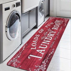 Lansny Laundry Room Rug Runner 24"x72" Non Slip Waterproof Laundry Mats for Laundry Room Decor Washable Floor Farmhouse Laundry Rug for Mudroom Washroom Bathroom, Red