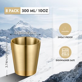 Mimorou 8 Pack Stainless Steel Insulated Cup Metal Tumbler Double Wall Vacuum Water Glasses Camping Reusable Mugs Bbq Home Office Party Coffee (Gold,10 oz)