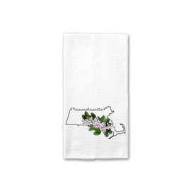 Massachusetts Kitchen Towel - Massachusetts Dish Towel - States Kitchen Towels - U.S. State Souvenir - Moving To Housewarming Gift - Massachusetts Flower Lover Gift - Massachusetts State Towel