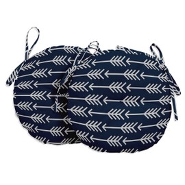 Vargottam Indoor/Outdoor Round Bistro Chair Cushions Block Print 15-Inch Bistro Chair Pads Waterproof Seat Chair Cushion For Home/Office- Set Of 2 (Navy Blue)