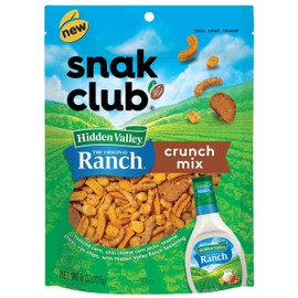 Snak Club Crunch Mix with Hidden Valley Ranch Seasoning, Toasted Corn, Chili Cheese Corn Jacks, Sesame Sticks, and Rye Chips, Kosher Snack, 8 oz Resealable Bag