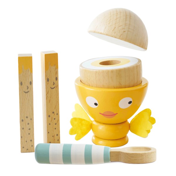 Le Toy Van - Wooden Honeybake 'Chicky - Chick' Wooden Egg Cup Set Pretend Food Kitchen Play Toy Set | Kids Role Play Toy Kitchen Accessories,Wood,pink,12 x 16 x 6.3 cm
