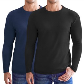 Ekouaer Mens Long Sleeve Shirts Crew Neck Stretchy Thermal Basic Base Layer Fit Undershirts Fleece Sweatshirts Tee Tops Black/Navy Blue M