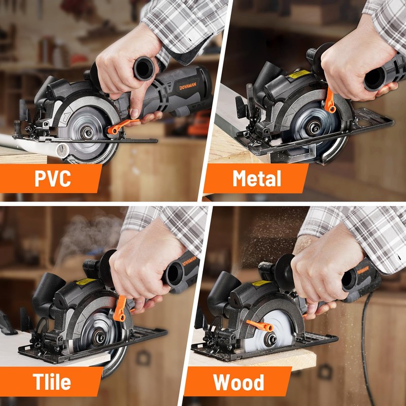 DOVAMAN Circular Saw, 5.8A 4-1/2" Circular Saw w/Laser, Metal Auxiliary
