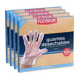 Flexidur | 400 Guantes Desechables Degradables, pack 4 x 100
