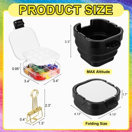 Fuyoooo Airtight Paint Saver Storage Palette Box 16 Well Portable Palette Box with Sealing Lid Fixing Clips Collapsible Brush Basin for Gouache, Acrylic, Watercolor and Oil Paint Art Supplies(Black)