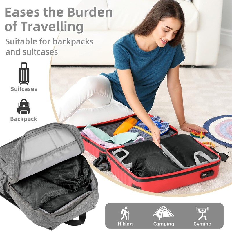 Compression Packing Cubes 7-teiliges Set mit Multi-Fach-Reisetasche, wasserdichte Koffer-Organizer-Taschen, Reiseverpackungswürfel