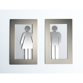 Product Image Schönbeck Design Door Sign Set Woman + Man Toilet Sign, Brushed Stainless Steel, Polished and Partially Brushed Available – Made in Germany (Partially Brushed)