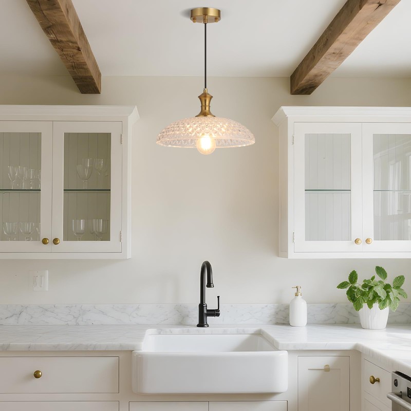 Island Pendant Lights for Kitchen, Clear Glass Pendant Light Fixtures,