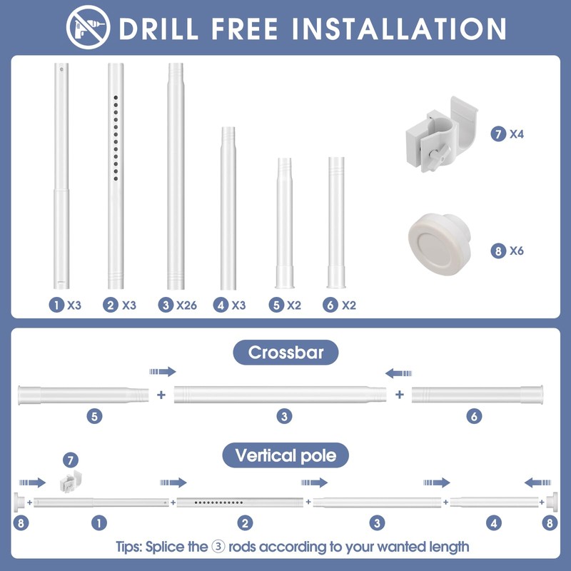 AKTOP Room Divider, No Drilling Curtain Tension Rods Wall Divider