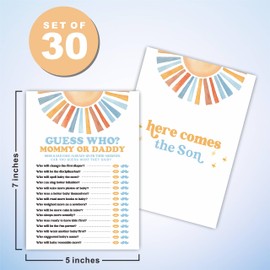 qyuvanbu Sunshine Guess Who? Baby Shower Game Kit - Retro Here Comes The Sun - 30 Double-Sided Fill in Game Cards for Baby Shower, Gender Reveal Party Favor, Activity & Supplies - A04