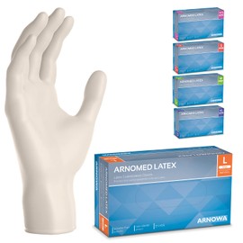 100 x ARNOMED Disposable Gloves L, Latex Gloves White (1 x 100 Pieces), Disposable Gloves, Powder-Free, Latex Disposable Gloves, Cleaning Gloves, Latex Gloves, Disposable/Disposable Gloves XS, S, M, L
