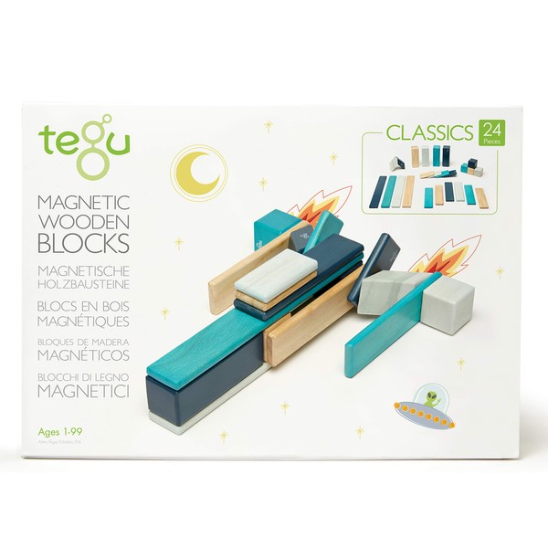 24 Piece Tegu Magnetic Wooden Block Set, Blues