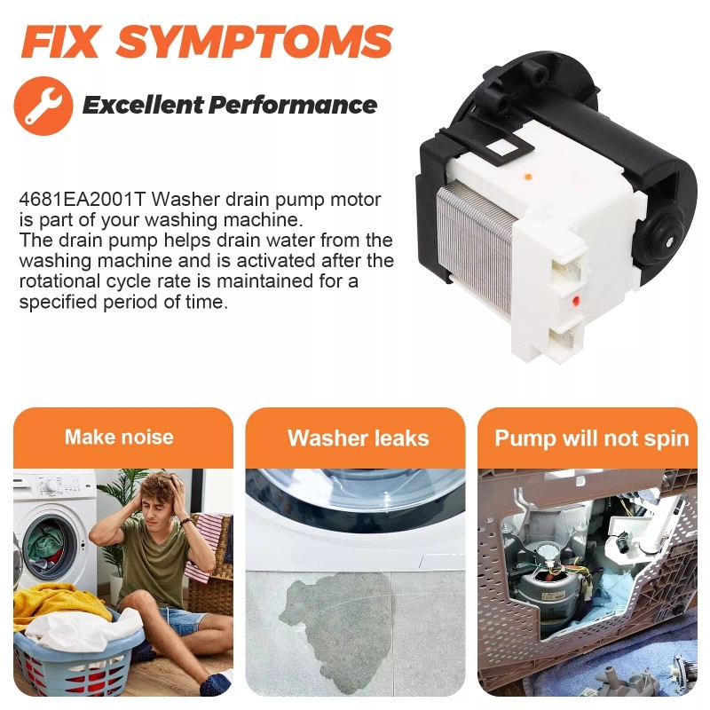 Beaquicy 4681EA2001T Washer Drain Pump OEM Motor Replace for Kenmore