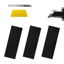 GolTHd 3PCS Vinyl Wrap Stickers with Spatula and Cutter, Compatible with 11.8" x 4" Chevy Emblem Overlay Decals DIY Modification Waterproof Universal Decoration (Carbon Black)
