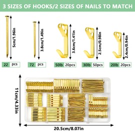 184Pcs Heavy-Duty Metal Boxed Picture Hooks Hanging Kit Wall Hanging Set, 20LB, 30LB, 50LB Hooks Models for Wooden Walls, Plasterboard Picture Hooks