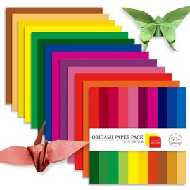 Square Origami Paper 6x6 Double Sided 50 Sheets 50 Colors 70GSM Origami Kit Japanese Chiyo Easy Fold Arts Crafts DIY Handwork Beginner Solid Color