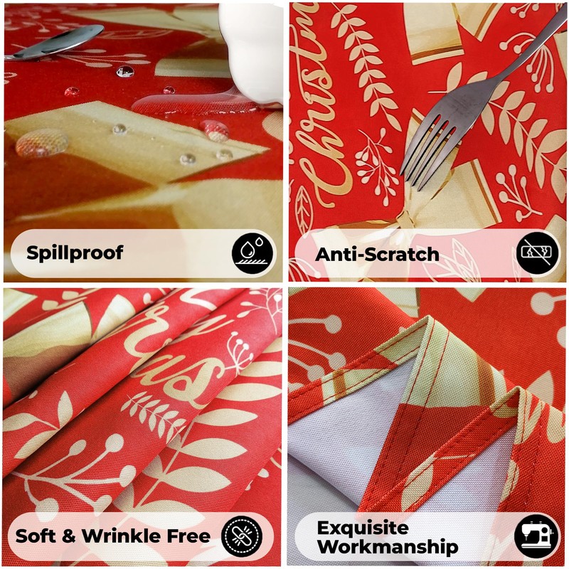 Round Christmas Table Cloth Wipe Clean Tablecloths Rectangular Water Resistant