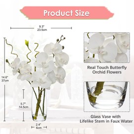 DILATATA Faux Flowers in Vase 14.6" Phalaenopsis Orchid Flowers Arrangement with Faux Water Real Touch Flowers for Wedding Table Centerpiece Home Decor, White