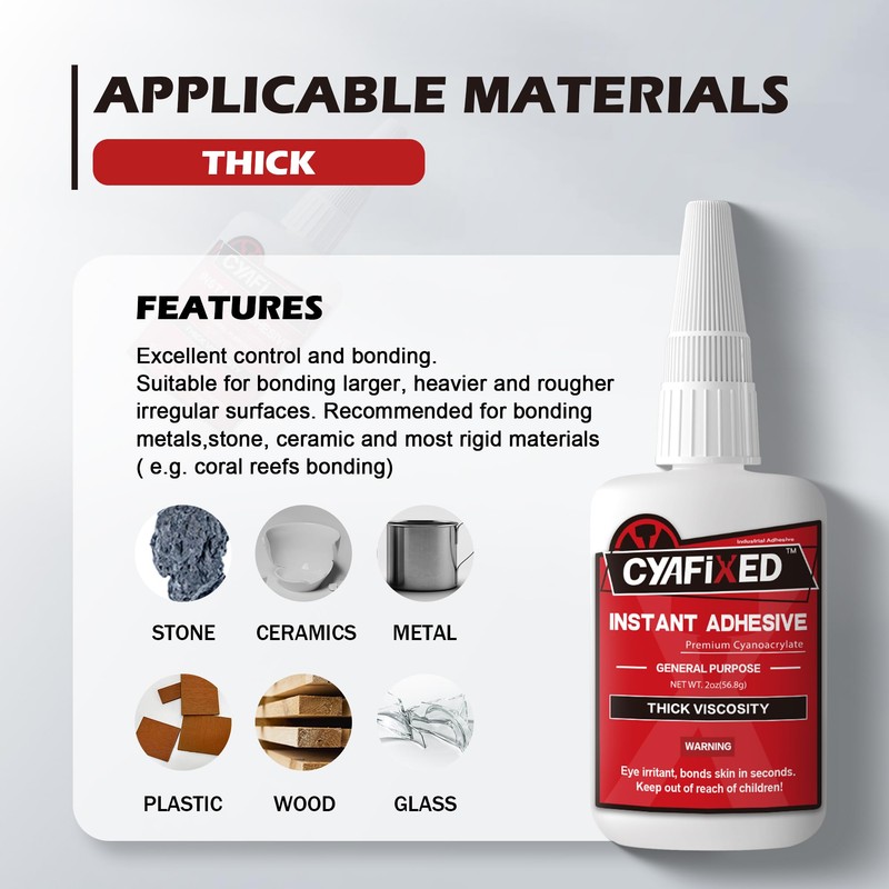 CYAFIXED Strong Cyanoacrylate (CA) Super Glue, High Strength Thick Viscosity