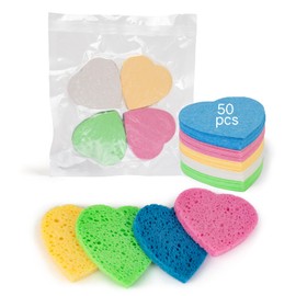 HUAXIN BIOTECHNOLOGY 50-Count Heart Shape Compressed Facial Sponges,100% Natural Cellulose Face Sponge Spa Sponges for Removing Dead Skin, Dirt and Makeup((Multicolor)