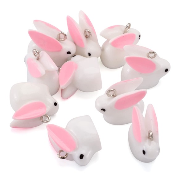 Beadthoven 40pcs White Rabbit Resin Charm Pendants Mini Easter Bunny