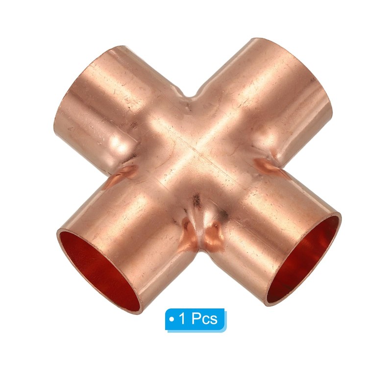 PATIKIL 1-1/8"(28.6mm) Copper Cross Pipe Fitting, 4 Way Welding Copper