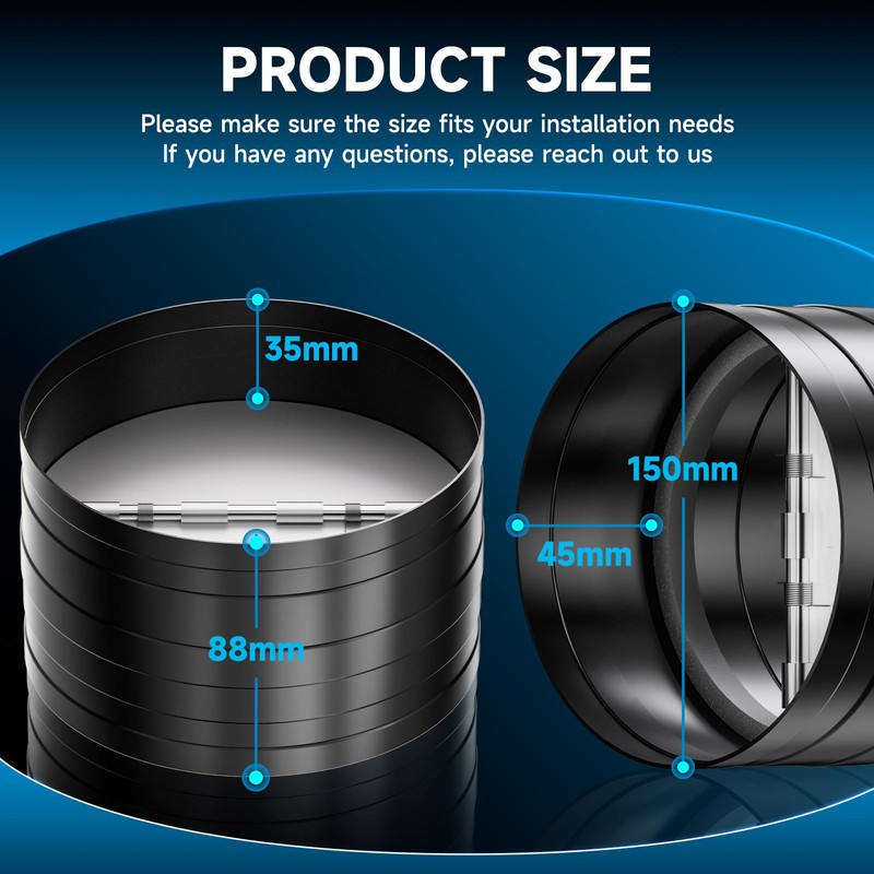 Hon&Guan 150mm Duct Connector with Backdraught Shutter 6 Inch Ducting
