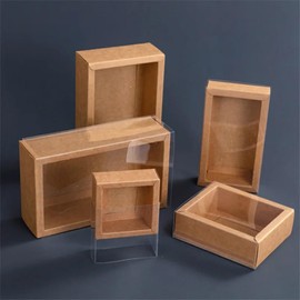 10Packs Rectangle Kraft Paper Box with PVC Window For Wedding ,Birthday Party,Jewelry, Candy Cookies Clear Boxes Decorative Gift Packaging (Kraft paper box + clear pvc,Inner Size:24.5*14*8.5cm Outer