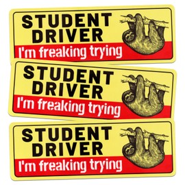 3pcs Student Driver Magnets, I'm Freaking Trying Car Sticker Safety Warning Red and Yellow Student Driver Signs Student Driver Sticker for Car New Drivers Learners