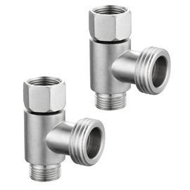 Tecmolog 2 PCS 3-way 3/8" x 1/2" Tee Adapter Stainless Steel Angle Stop Add-A-Tee Valve for Toilet, Brushed Nickel, SBA020B-2