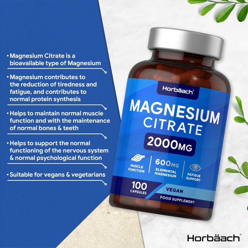 Magnesium Citrate Capsules 2000mg | 100 Count | 600mg Elemental